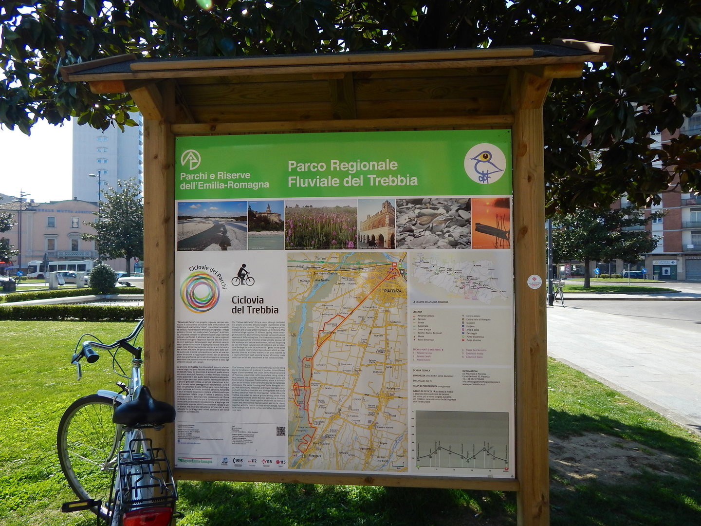 Itinerario della Ciclovia del Trebbia. Punto biciclette Parco Trebbia a 15 km dalla Stazione Ferroviara di Piacenza